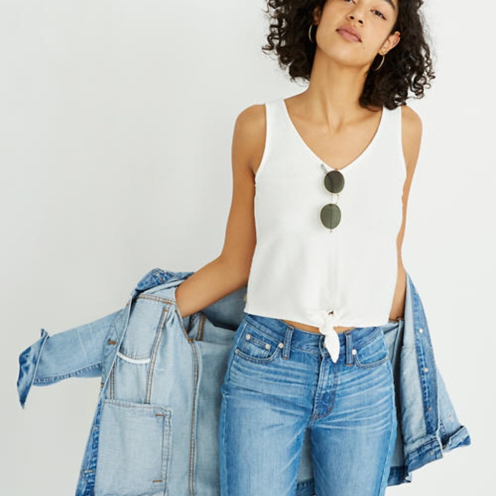 Madewell White Ribbed Knot Tank Top